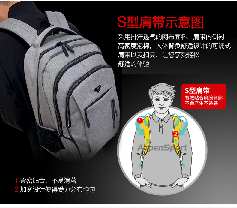 Men's Large Capacity Backpack Rechargeable USB Business Computer Bag Casual Backpack Early High School Student Schoolbag