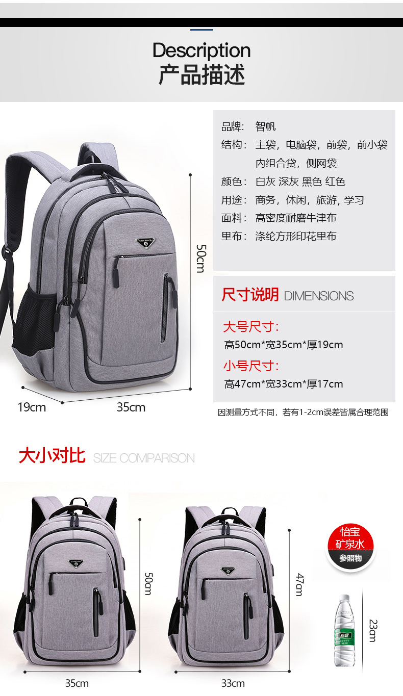 Men's Large Capacity Backpack Rechargeable USB Business Computer Bag Casual Backpack Early High School Student Schoolbag