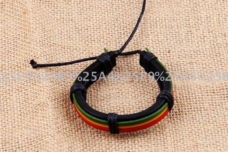 Hand woven leather bracelet popular red and yellow green flag design Bracelet Hand woven leather bracelet popular red and yellow green flag design Bracelet