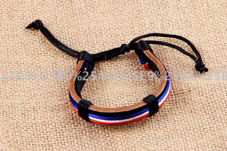 Hand woven leather bracelet popular red and yellow green flag design Bracelet Hand woven leather bracelet popular red and yellow green flag design Bracelet