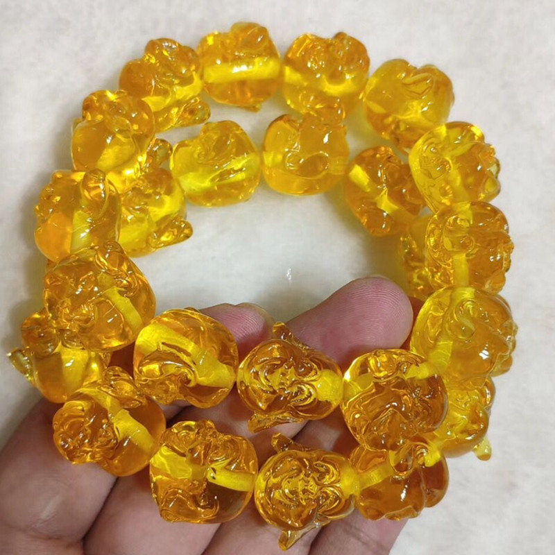 Natural second generation honey wax amber chicken oil yellow old honey Buddha beads bracelet hand string men and women