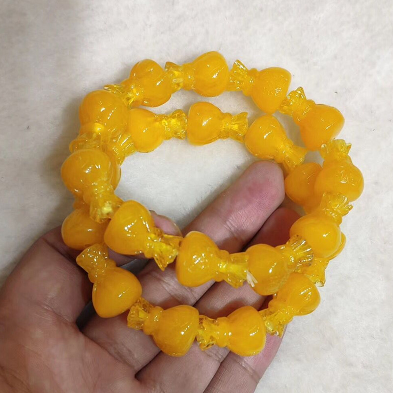 Natural second generation honey wax amber chicken oil yellow old honey Buddha beads bracelet hand string men and women