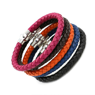 Factory Direct Sales Black Red Yellow Green Four-Color Woven Leather Bracelet Jamaica Reggae Leather Bracelet Wrist Ring