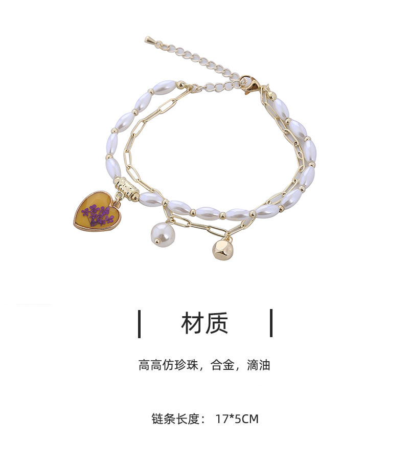 Artsyshop Yellow Dripping Oil Heart Bracelet Korean Design Golden Temperament Pearl Double Layer Niche Bracelet