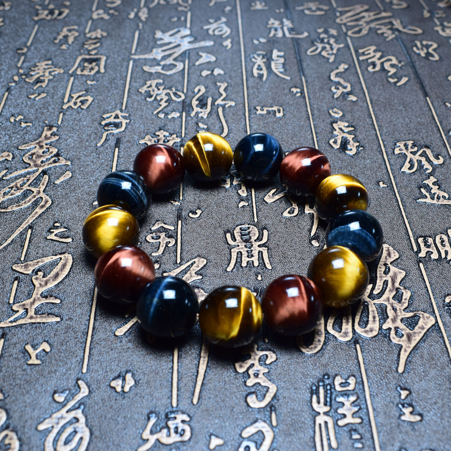 Fujingyuan Jewelry Natural Red Yellow Blue Three Colors Tiger-Eye Bracelet Tiger Eye Stone Agate Jade Bracelet