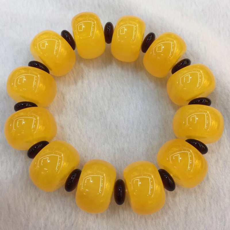 Natural second generation amber honey wax bracelet chicken oil yellow blood blue pearl honey wax bracelet hand string 