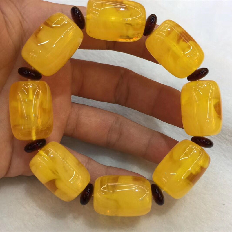 Natural second generation amber honey wax bracelet chicken oil yellow blood blue pearl honey wax bracelet hand string 