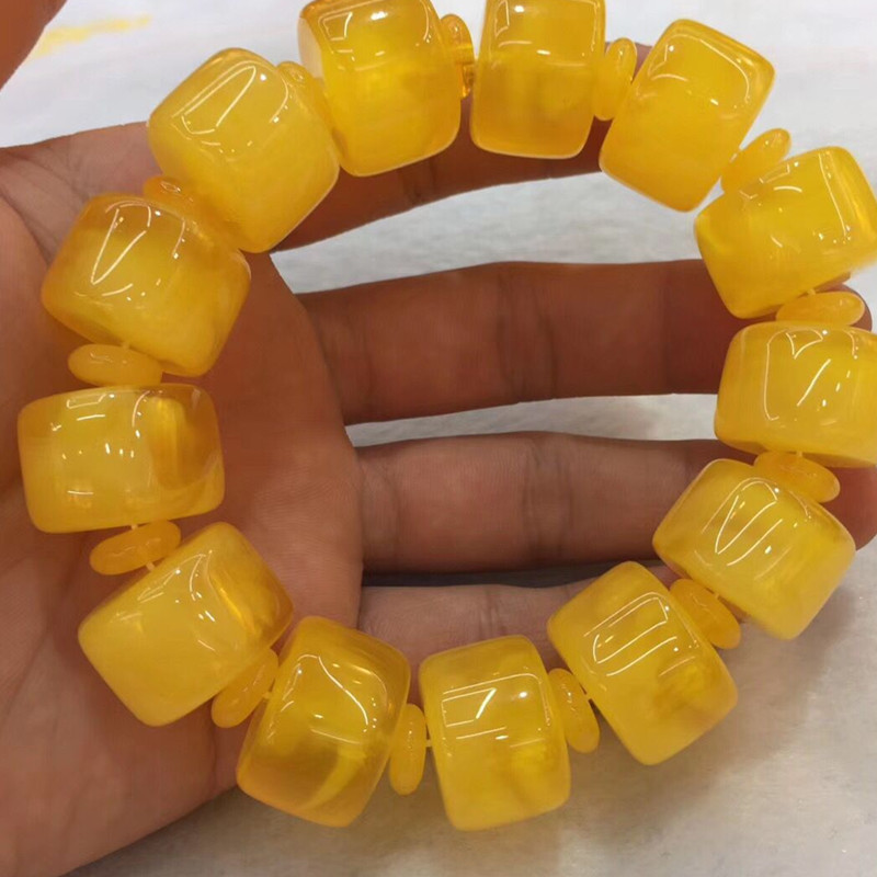 Natural second generation amber honey wax bracelet chicken oil yellow blood blue pearl honey wax bracelet hand string 