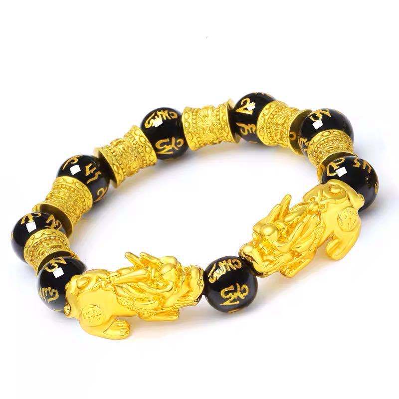 Vietnam Brass Alluvial Gold Color Retaining Yellow Gold Pi Xiu Bracelet Imitation 3D Hard Pure Gold Picchu Alluvial Gold Bracelet Non-Fading Jewelry