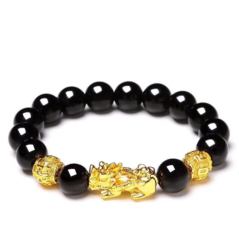 Vietnam Brass Alluvial Gold Color Retaining Yellow Gold Pi Xiu Bracelet Imitation 3D Hard Pure Gold Picchu Alluvial Gold Bracelet Non-Fading Jewelry