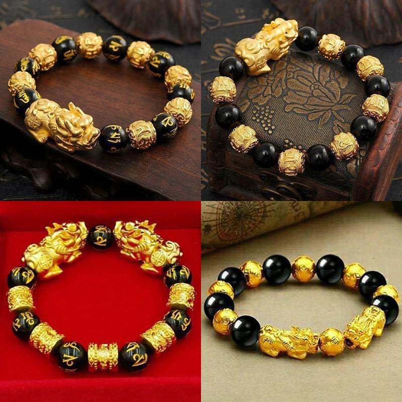 Vietnam Brass Alluvial Gold Color Retaining Yellow Gold Pi Xiu Bracelet Imitation 3D Hard Pure Gold Picchu Alluvial Gold Bracelet Non-Fading Jewelry