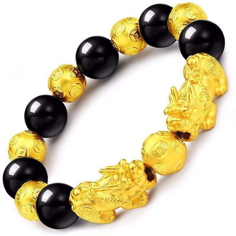 Vietnam Brass Alluvial Gold Color Retaining Yellow Gold Pi Xiu Bracelet Imitation 3D Hard Pure Gold Picchu Alluvial Gold Bracelet Non-Fading Jewelry