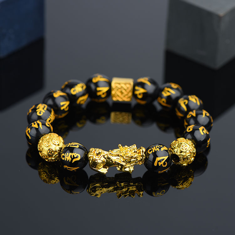 Vietnam Brass Alluvial Gold Color Retaining Yellow Gold Pi Xiu Bracelet Imitation 3D Hard Pure Gold Picchu Alluvial Gold Bracelet Non-Fading Jewelry