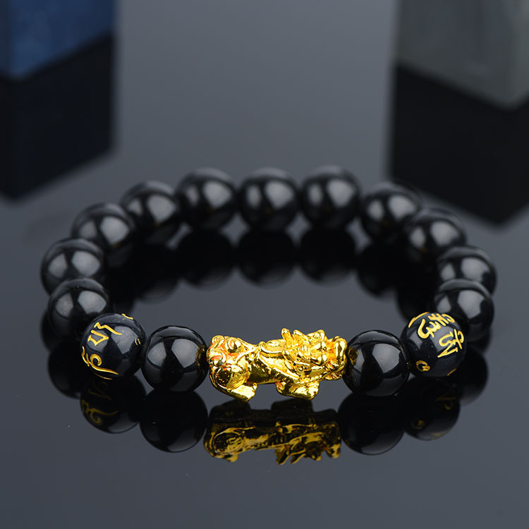 Vietnam Brass Alluvial Gold Color Retaining Yellow Gold Pi Xiu Bracelet Imitation 3D Hard Pure Gold Picchu Alluvial Gold Bracelet Non-Fading Jewelry