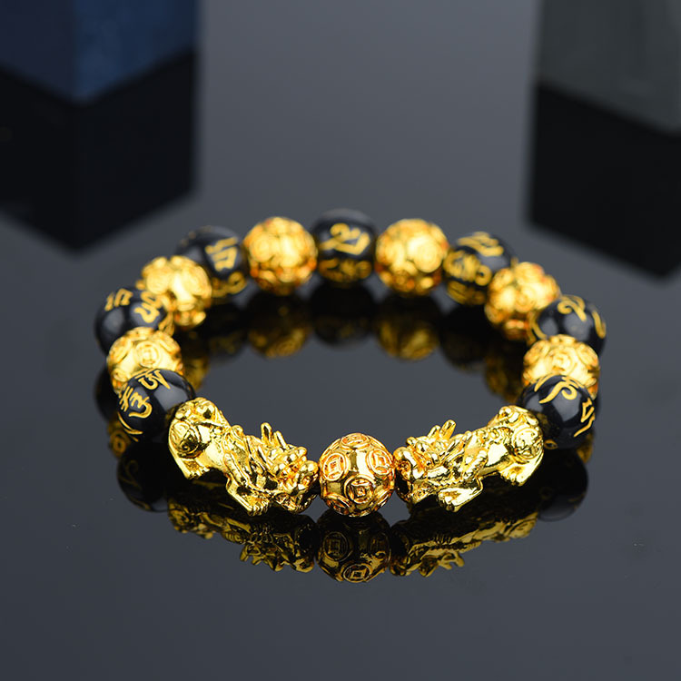 Vietnam Brass Alluvial Gold Color Retaining Yellow Gold Pi Xiu Bracelet Imitation 3D Hard Pure Gold Picchu Alluvial Gold Bracelet Non-Fading Jewelry