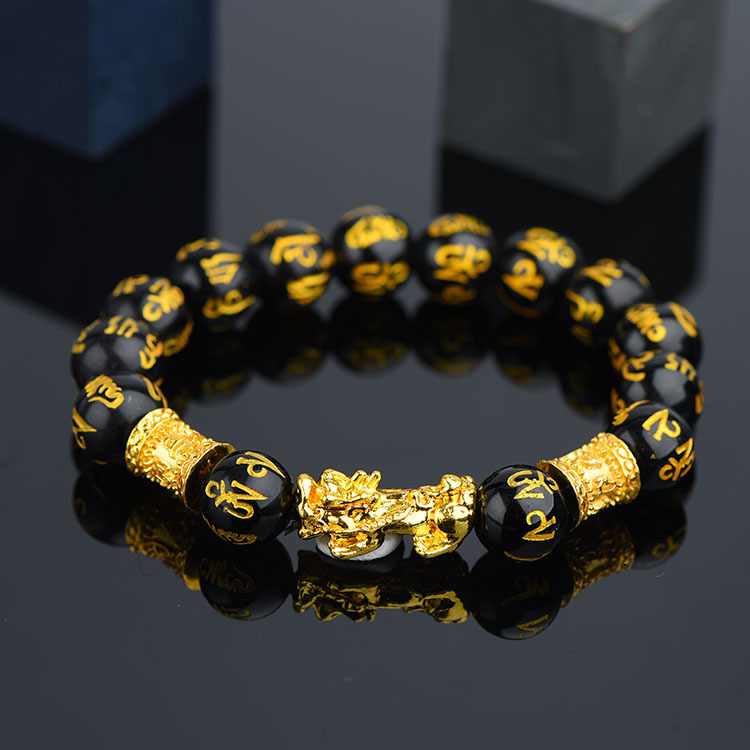 Vietnam Brass Alluvial Gold Color Retaining Yellow Gold Pi Xiu Bracelet Imitation 3D Hard Pure Gold Picchu Alluvial Gold Bracelet Non-Fading Jewelry