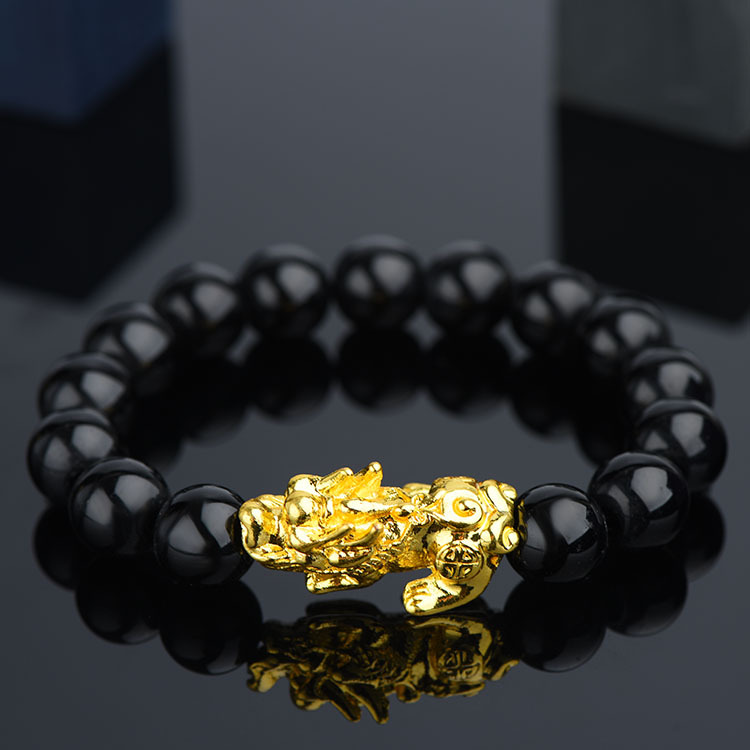 Vietnam Brass Alluvial Gold Color Retaining Yellow Gold Pi Xiu Bracelet Imitation 3D Hard Pure Gold Picchu Alluvial Gold Bracelet Non-Fading Jewelry