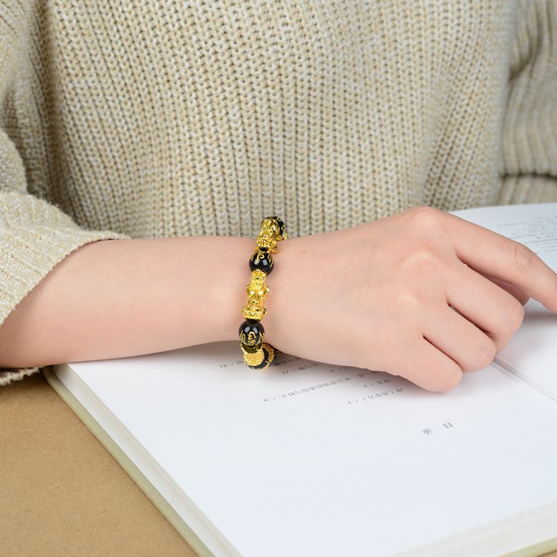 Vietnam Brass Alluvial Gold Color Retaining Yellow Gold Pi Xiu Bracelet Imitation 3D Hard Pure Gold Picchu Alluvial Gold Bracelet Non-Fading Jewelry
