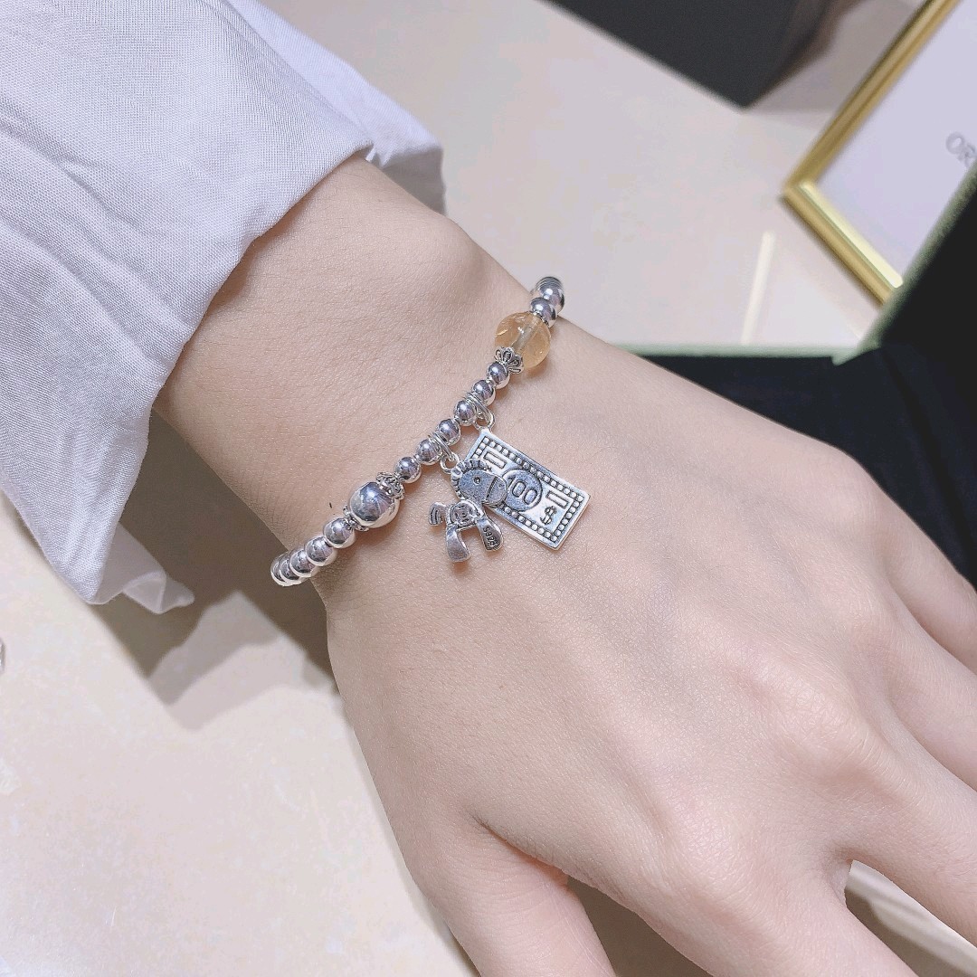 S925 New Yellow Rutilated Quartz Rich Bracelet for a Girlfriend Cool Tide fu gu kuan Lucky Bracelets