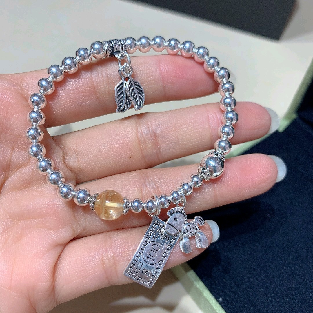 S925 New Yellow Rutilated Quartz Rich Bracelet for a Girlfriend Cool Tide fu gu kuan Lucky Bracelets