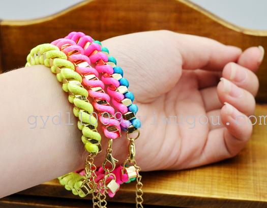 Fluorescent colors weaving winding street shoot matching color bracelet yellow