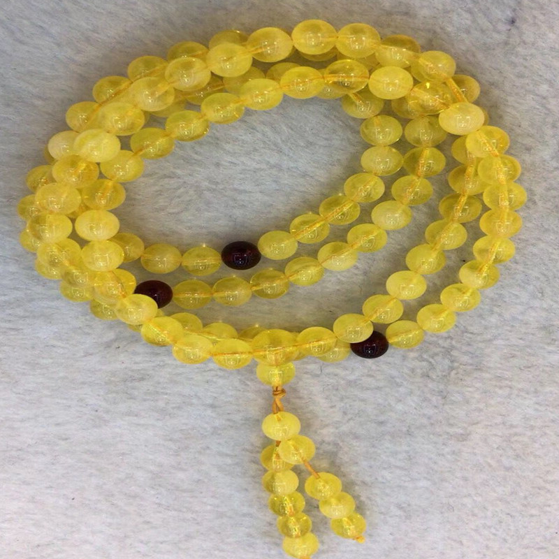 Hot style amber beeswax 8MM108 beads bracelet female chicken oil yellow second generation blood Po jin Po blue Po hand