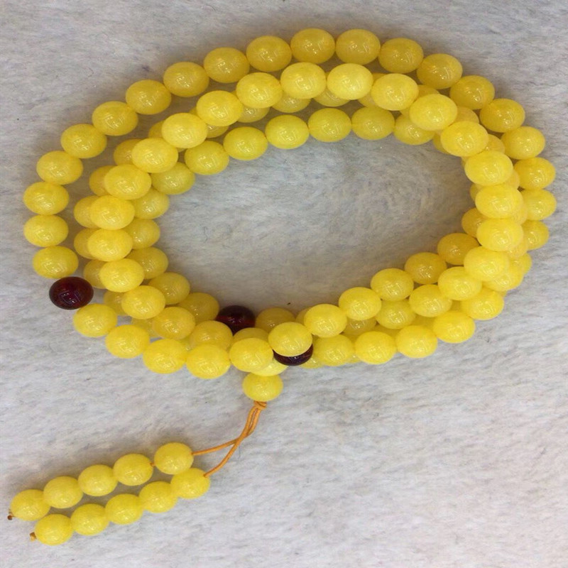 Hot style amber beeswax 8MM108 beads bracelet female chicken oil yellow second generation blood Po jin Po blue Po hand