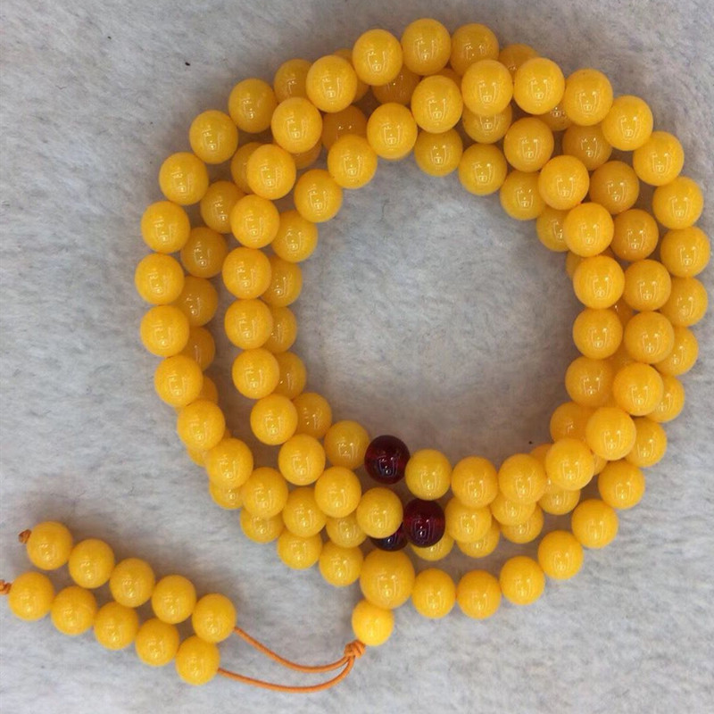 Hot style amber beeswax 8MM108 beads bracelet female chicken oil yellow second generation blood Po jin Po blue Po hand