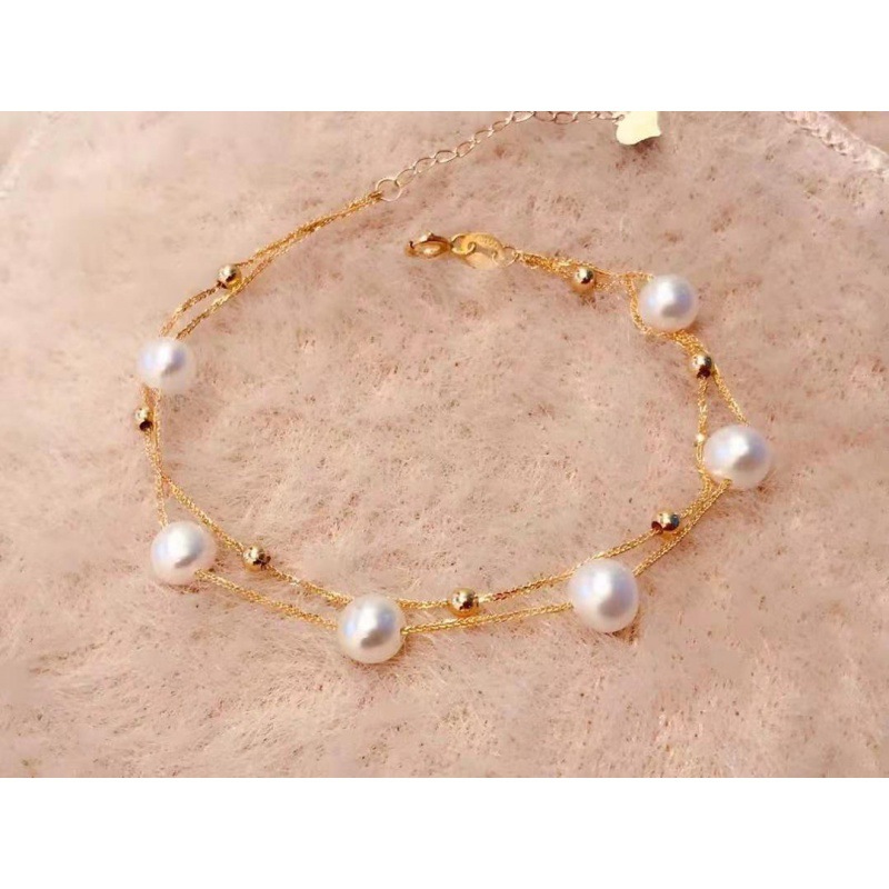 Carmano 18K Gold Double-Layer Pearl Choker Bracelet Women&#039;s Rose Gold Bracelet AU750 Gold Yellow Bracelet Ornament