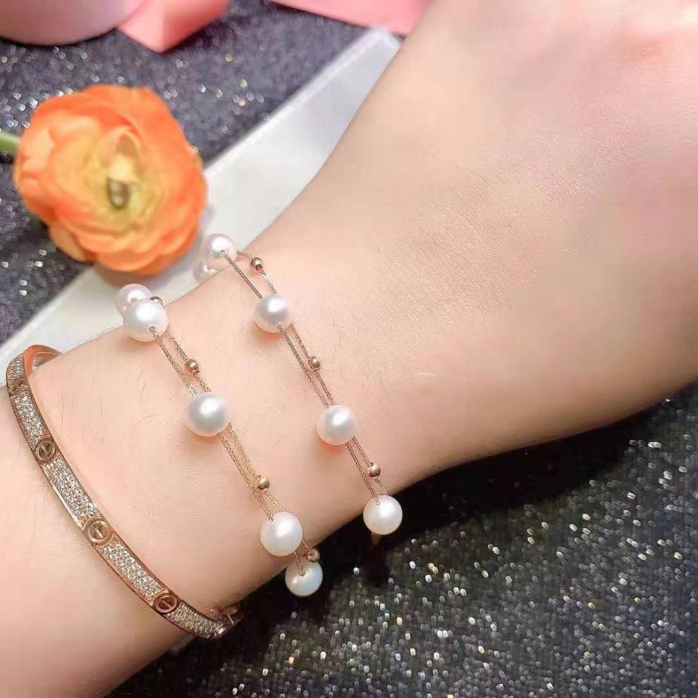 Carmano 18K Gold Double-Layer Pearl Choker Bracelet Women's Rose Gold Bracelet AU750 Gold Yellow Bracelet Ornament