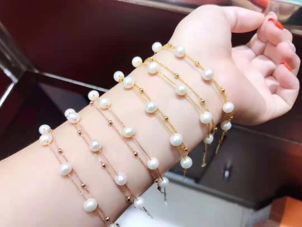 Carmano 18K Gold Double-Layer Pearl Choker Bracelet Women's Rose Gold Bracelet AU750 Gold Yellow Bracelet Ornament