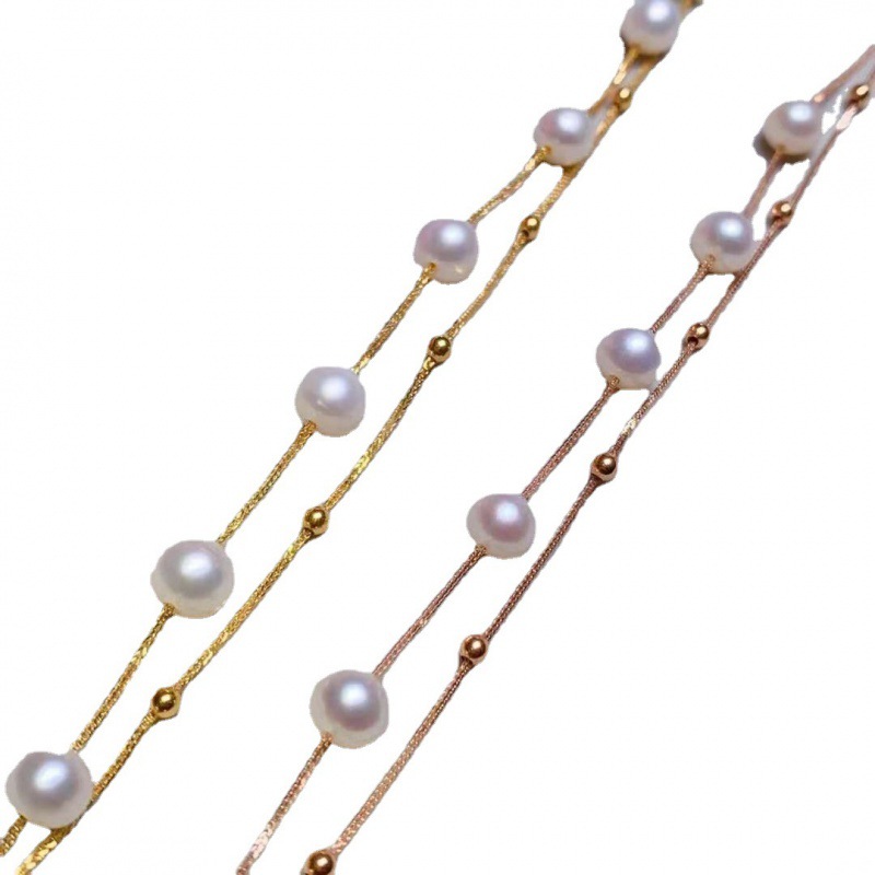 Carmano 18K Gold Double-Layer Pearl Choker Bracelet Women&#039;s Rose Gold Bracelet AU750 Gold Yellow Bracelet Ornament