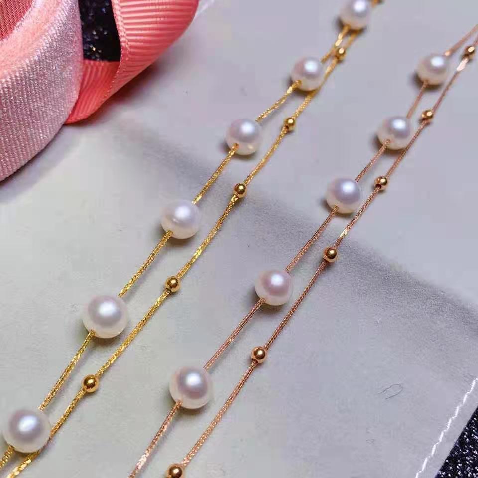 Carmano 18K Gold Double-Layer Pearl Choker Bracelet Women's Rose Gold Bracelet AU750 Gold Yellow Bracelet Ornament