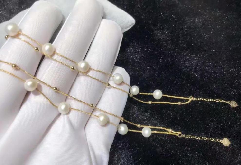 Carmano 18K Gold Double-Layer Pearl Choker Bracelet Women's Rose Gold Bracelet AU750 Gold Yellow Bracelet Ornament
