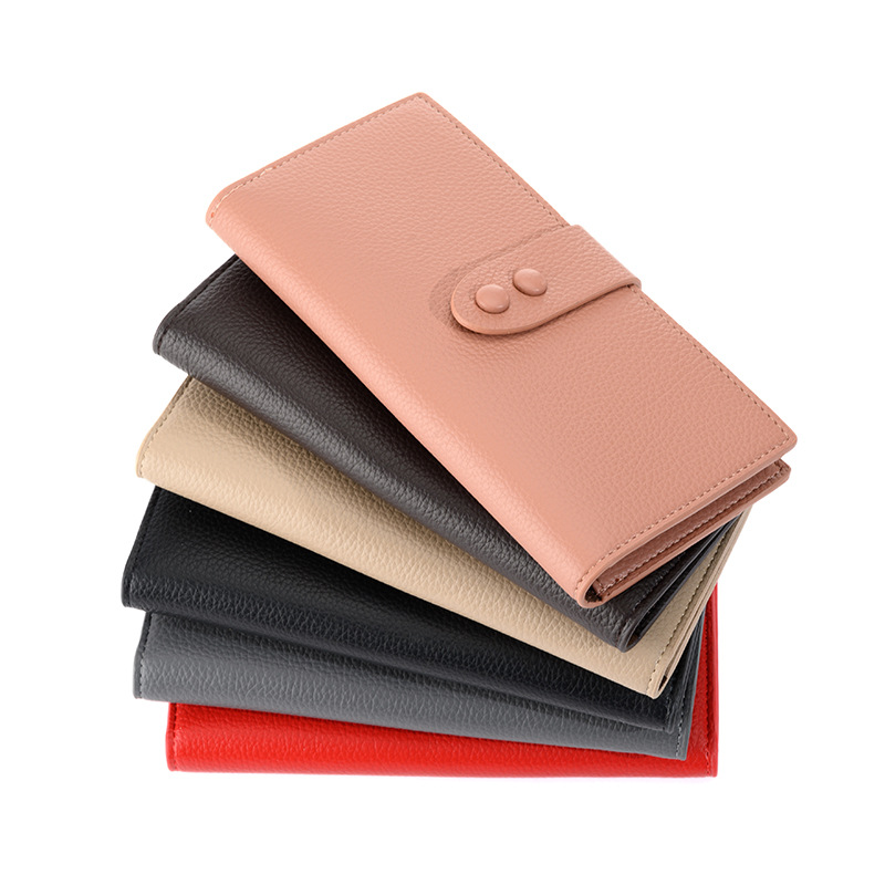 New Women&#039;s Buckle Long Wallet Korean-Style Large-Capacity Lychee Pattern Card Wallet