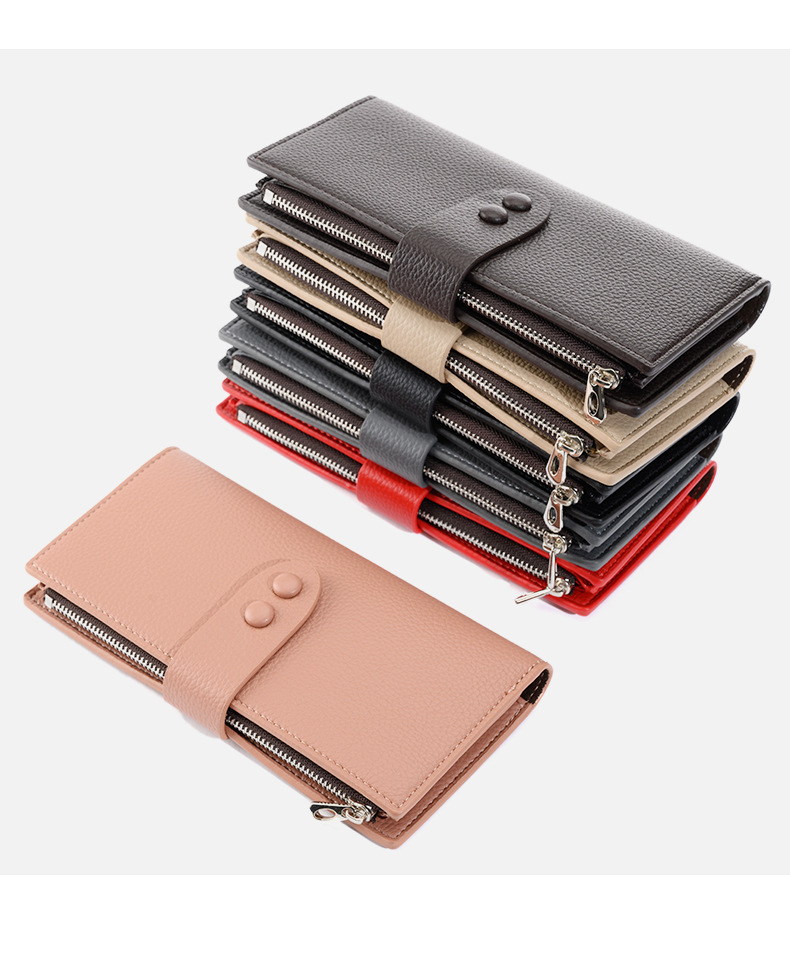 New Women's Buckle Long Wallet Korean-Style Large-Capacity Lychee Pattern Card Wallet