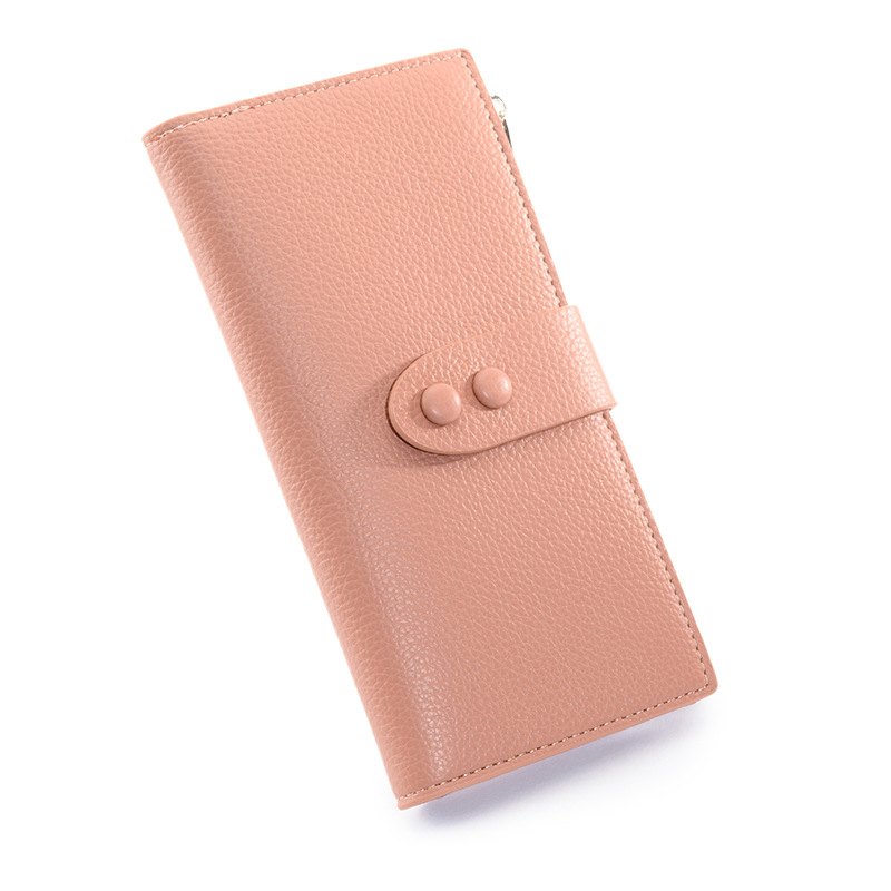 New Women&#039;s Buckle Long Wallet Korean-Style Large-Capacity Lychee Pattern Card Wallet