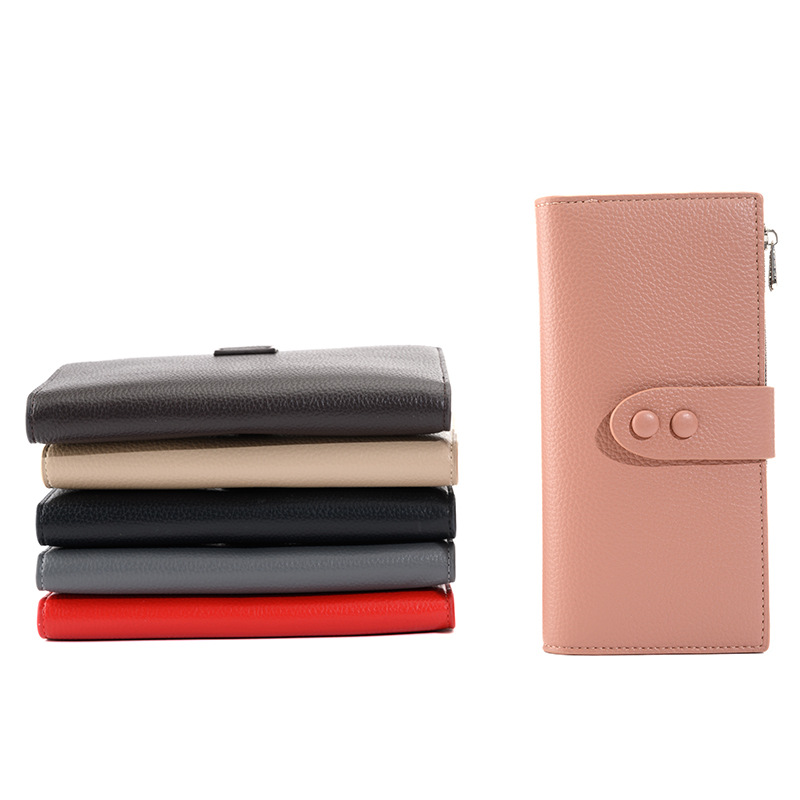 New Women&#039;s Buckle Long Wallet Korean-Style Large-Capacity Lychee Pattern Card Wallet