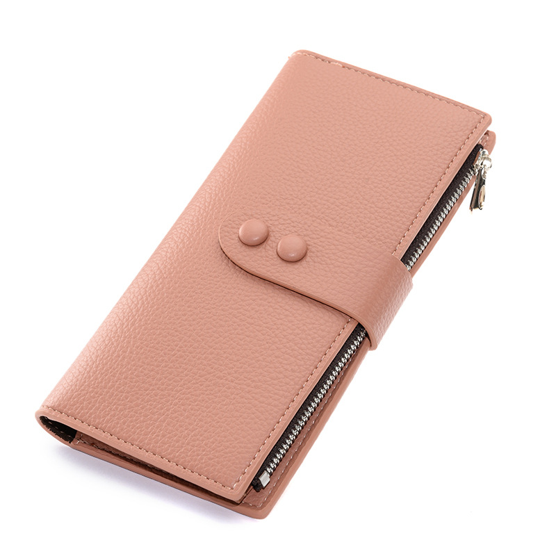 New Women&#039;s Buckle Long Wallet Korean-Style Large-Capacity Lychee Pattern Card Wallet