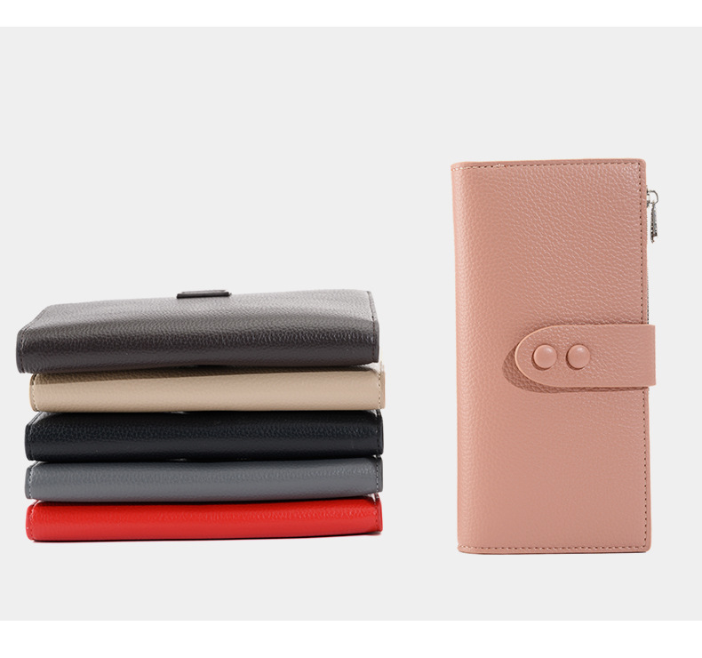 New Women's Buckle Long Wallet Korean-Style Large-Capacity Lychee Pattern Card Wallet