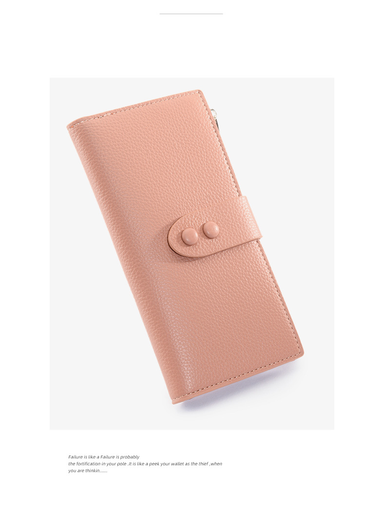 New Women's Buckle Long Wallet Korean-Style Large-Capacity Lychee Pattern Card Wallet
