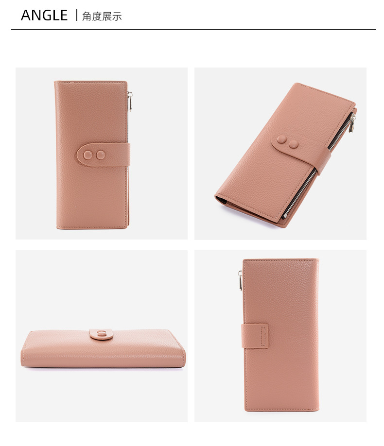 New Women's Buckle Long Wallet Korean-Style Large-Capacity Lychee Pattern Card Wallet