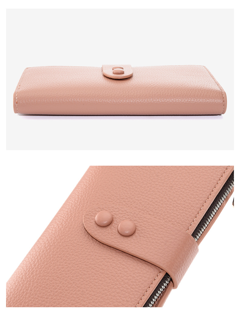 New Women's Buckle Long Wallet Korean-Style Large-Capacity Lychee Pattern Card Wallet