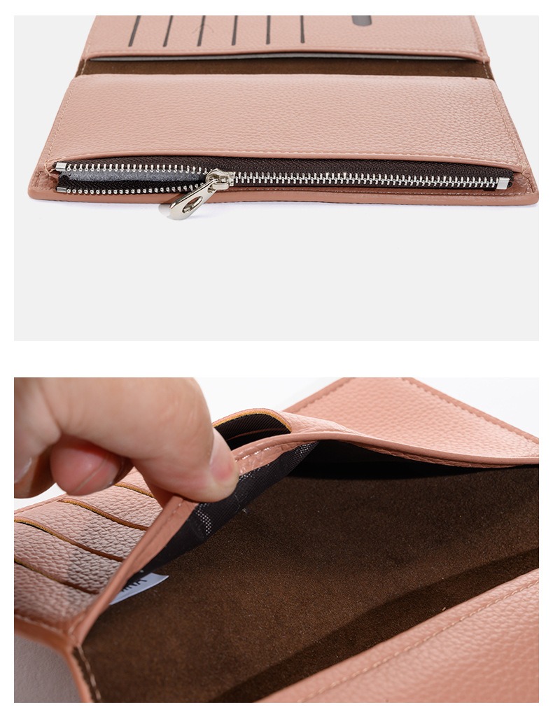 New Women's Buckle Long Wallet Korean-Style Large-Capacity Lychee Pattern Card Wallet