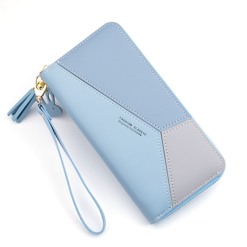 Wallet Long Style for Women Korean Style Contrasting Color Stitching Zipper Tassels Large Capacity Wallet Phone Bag