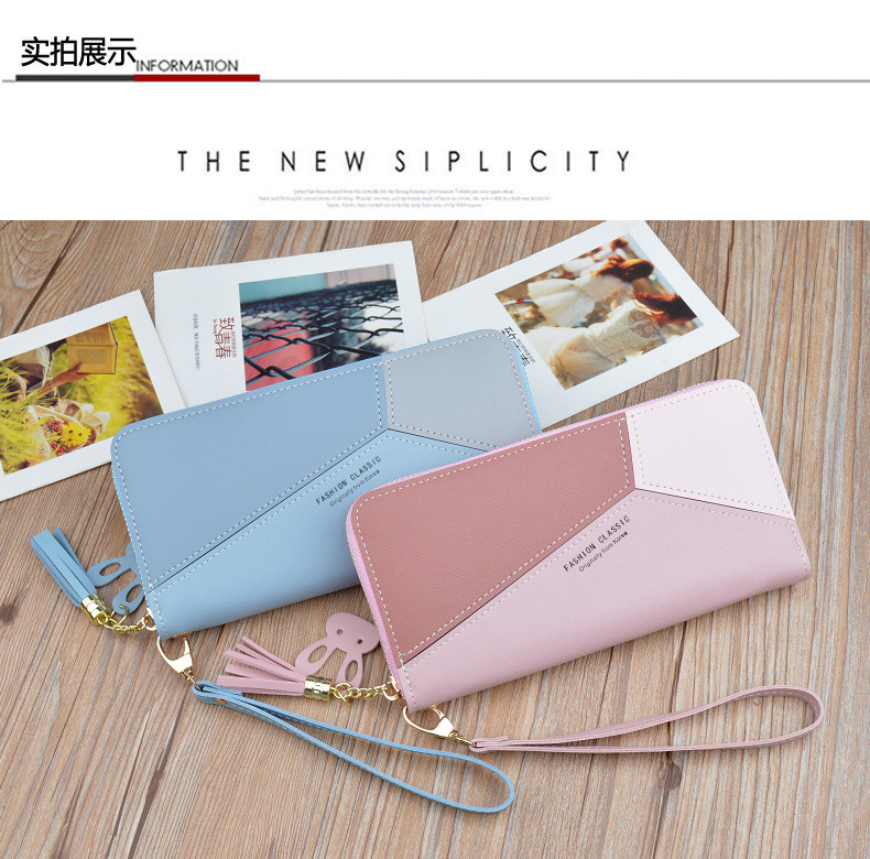 Wallet Long Style for Women Korean Style Contrasting Color Stitching Zipper Tassels Large Capacity Wallet Phone Bag