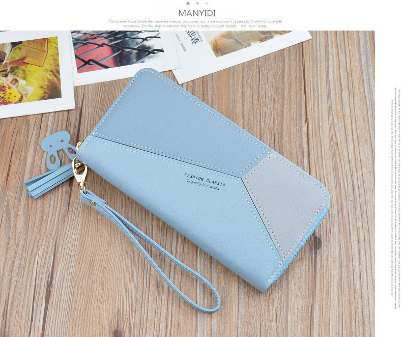 Wallet Long Style for Women Korean Style Contrasting Color Stitching Zipper Tassels Large Capacity Wallet Phone Bag