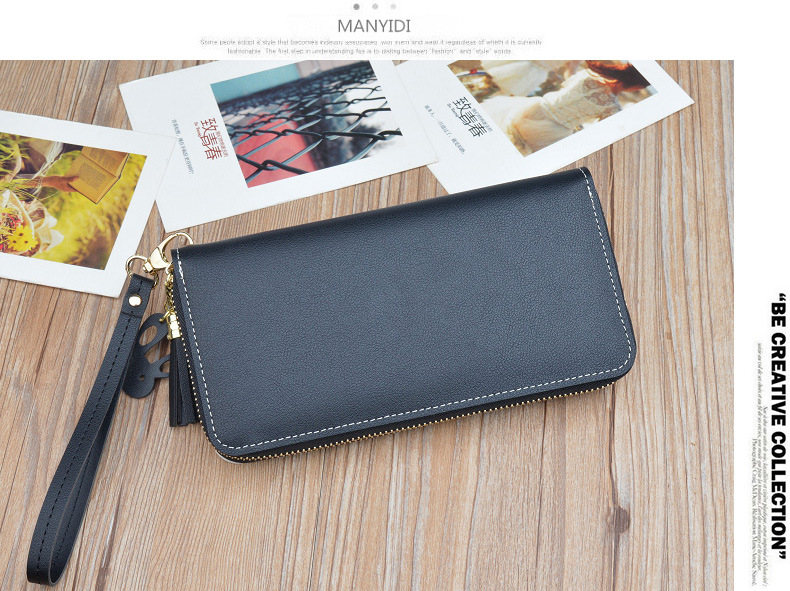 Wallet Long Style for Women Korean Style Contrasting Color Stitching Zipper Tassels Large Capacity Wallet Phone Bag