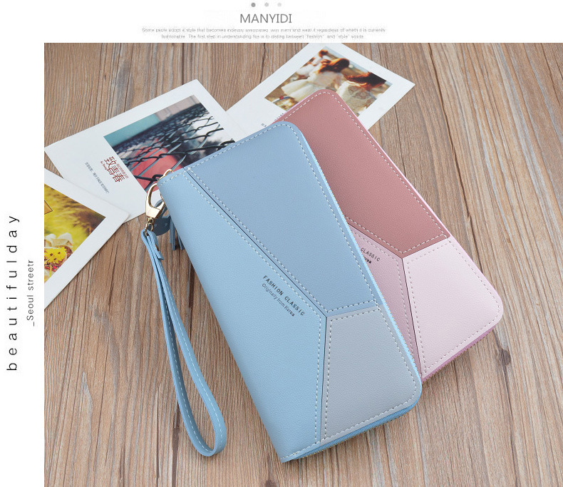 Wallet Long Style for Women Korean Style Contrasting Color Stitching Zipper Tassels Large Capacity Wallet Phone Bag