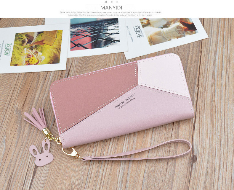 Wallet Long Style for Women Korean Style Contrasting Color Stitching Zipper Tassels Large Capacity Wallet Phone Bag